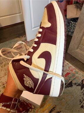 Air Jordan 1 Mid women’s Sneakers in Maroon and Cream 9.5